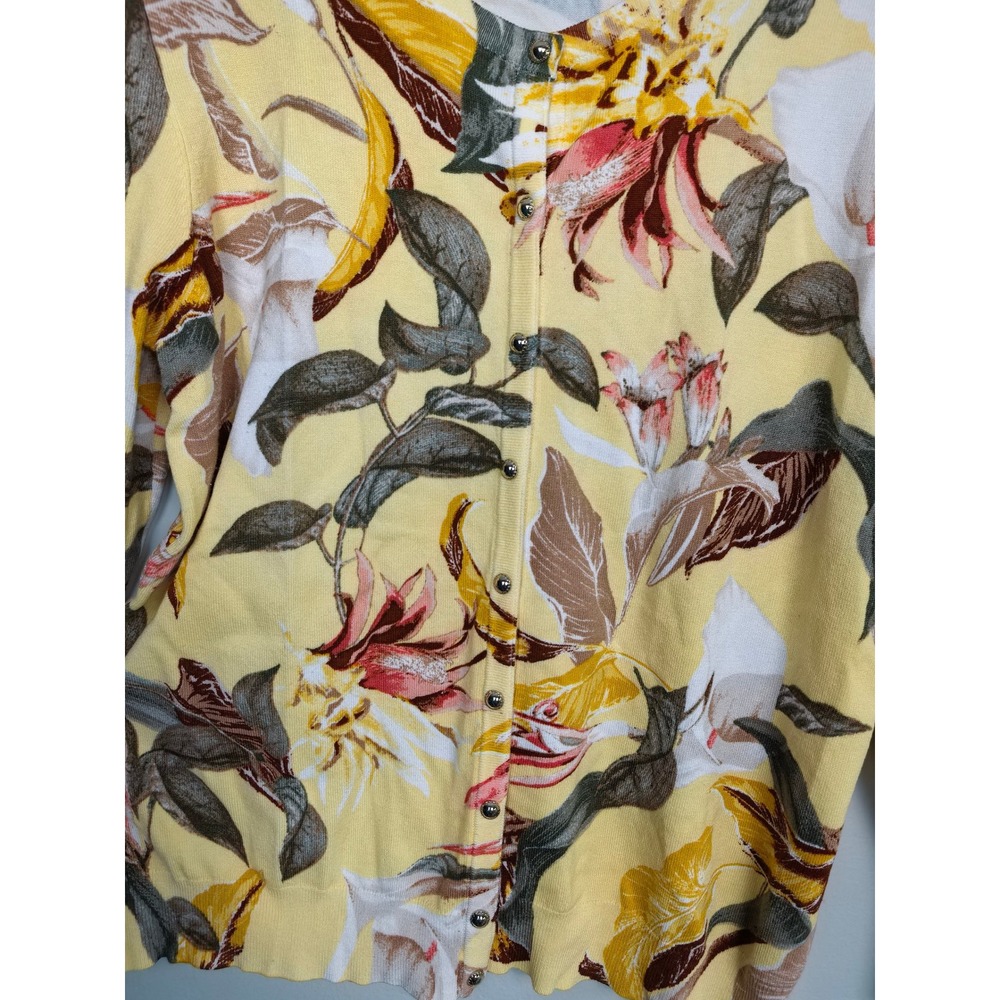 White House Black Market Yellow Floral Snap Front Cardigan Sweater XL Tropical - Picture 8 of 8